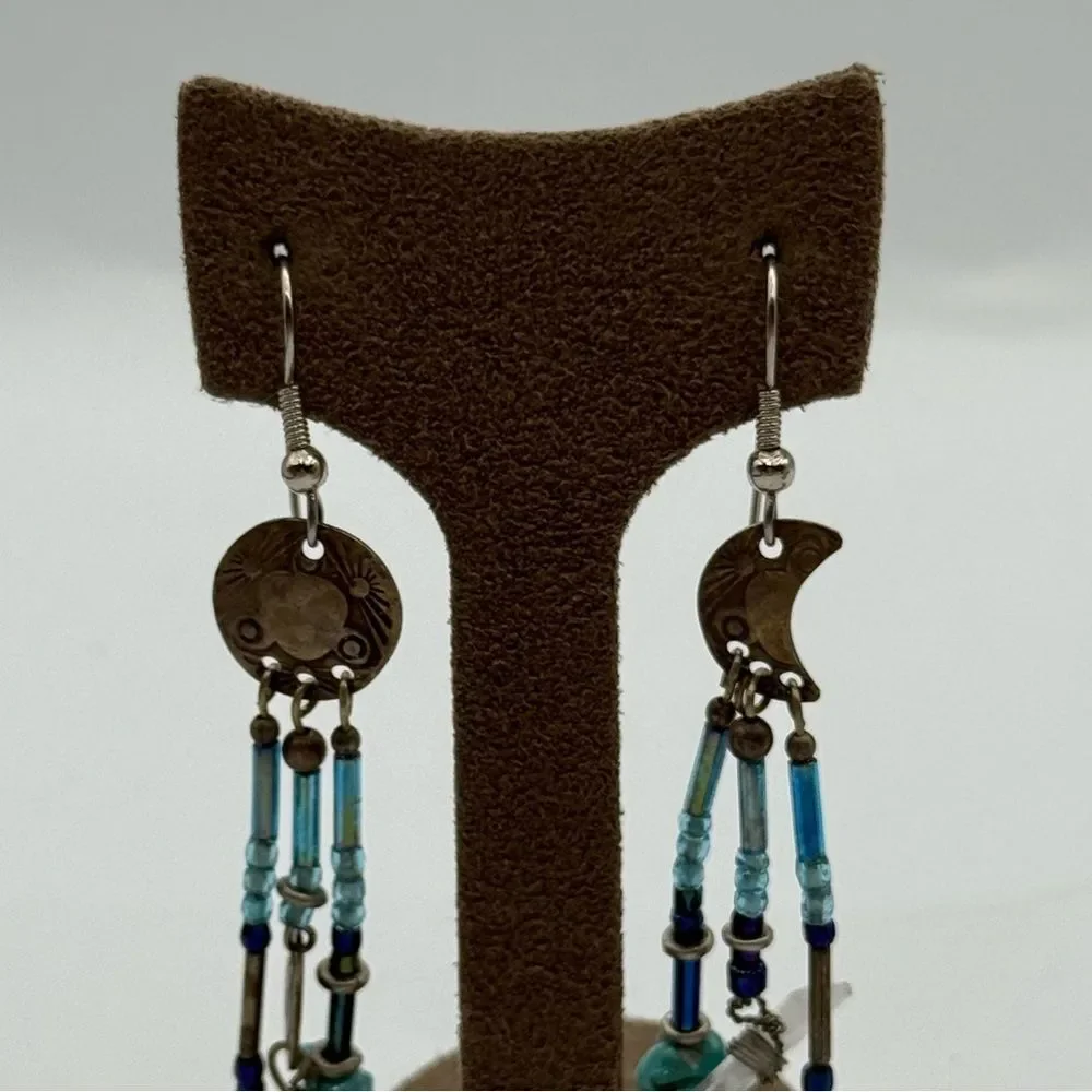 Elegant moon and sun Beaded turquoise Dangle Earrings